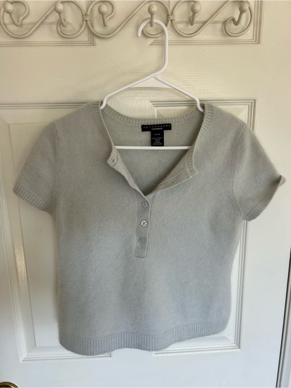 Apostrophe Baby Blue 100% Cashmere Short Sleeve Button Polo Size L